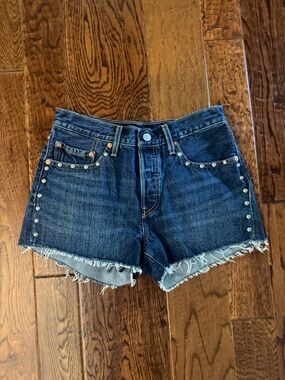 Levi's Dark Blue Denim Studded Cutoff Shorts